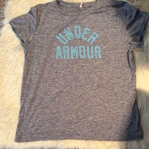Under Armour Kids Heather Gray Tee with Blue Logo